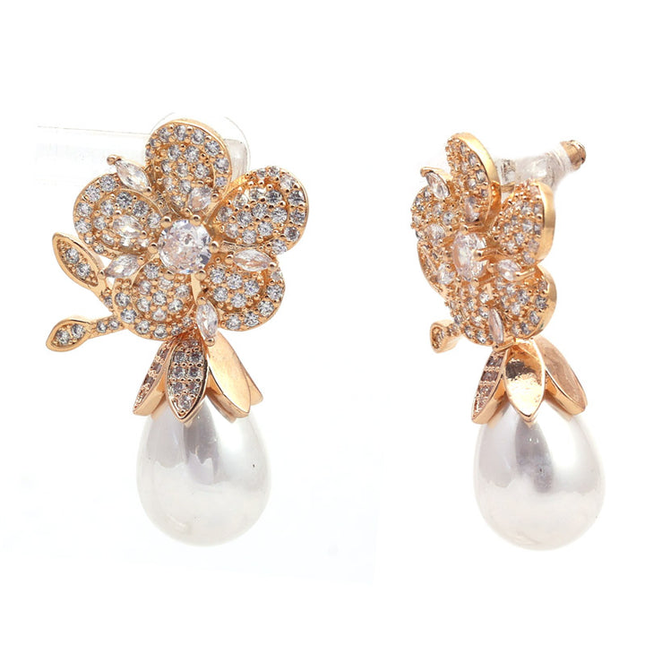 SANSI MAYO Golden Blossom Pearl Drop Earrings