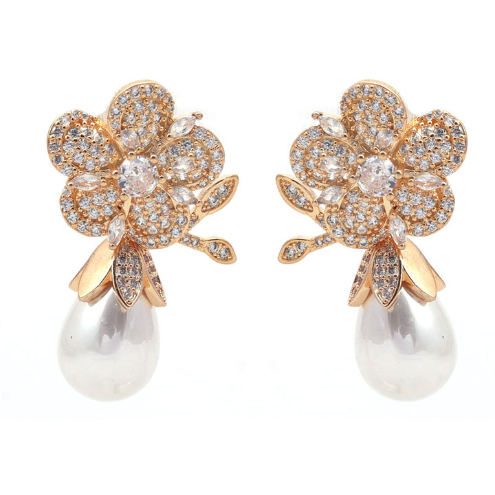 SANSI MAYO Golden Blossom Pearl Drop Earrings