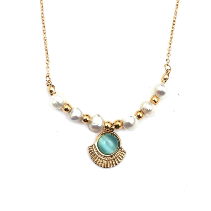 SANSI MAYO Elegance Pearl & Chrysoberyl Gold-Plated Necklace