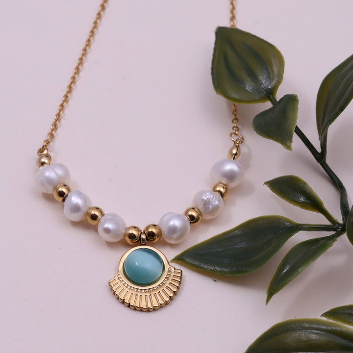 SANSI MAYO Elegance Pearl & Chrysoberyl Gold-Plated Necklace