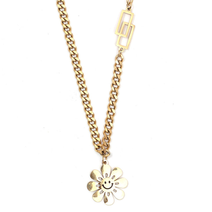 SANSI MAYO Radiant Duo Gold-Plated Necklace with Smiley Pendant