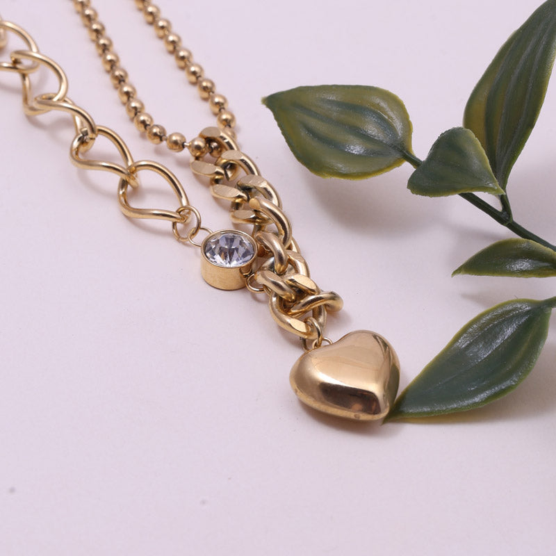 Sansi Mayo Dual Chain Heart Necklace