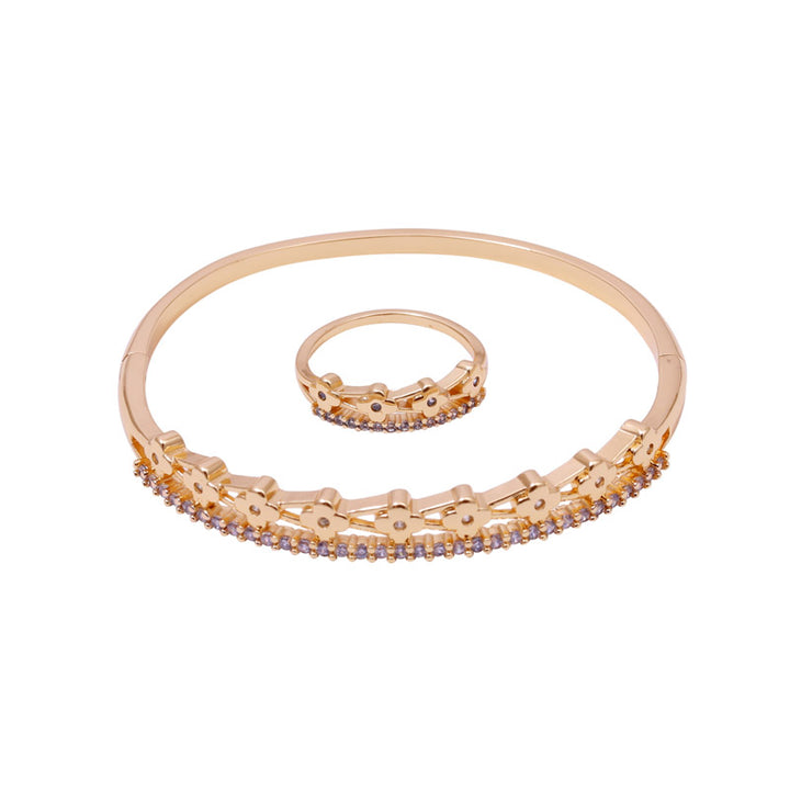 Sansi Mayo Purple Diamond Gold Bangle & Ring Set