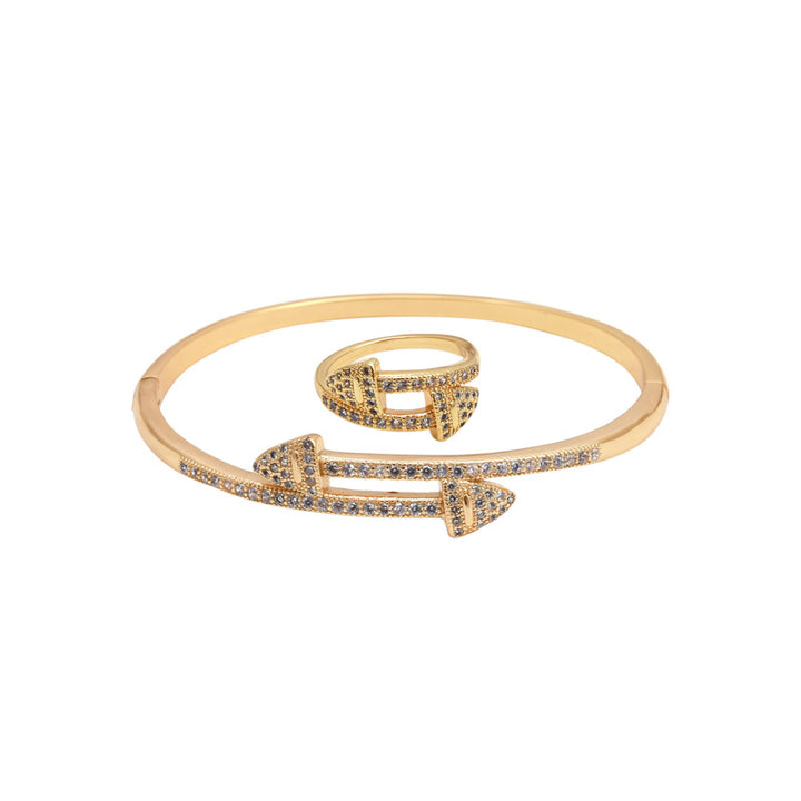 Sansi Mayo White Diamond Gold Bangle & Ring Set