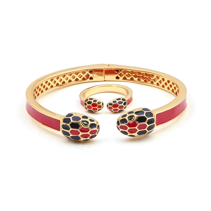 Sansi Mayo Golden Red Snack Delight Bangles & Ring Set