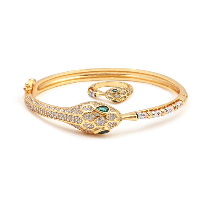 Sansi Mayo Golden Classic Green Stone Snack Bangles & Ring Set