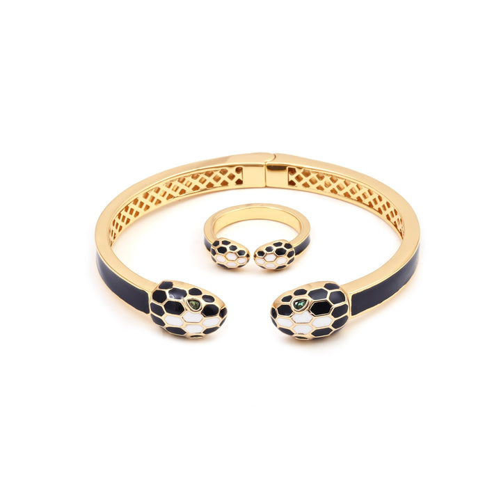 Sansi Mayo Classic White And Gold Snack Bangles & Ring Set