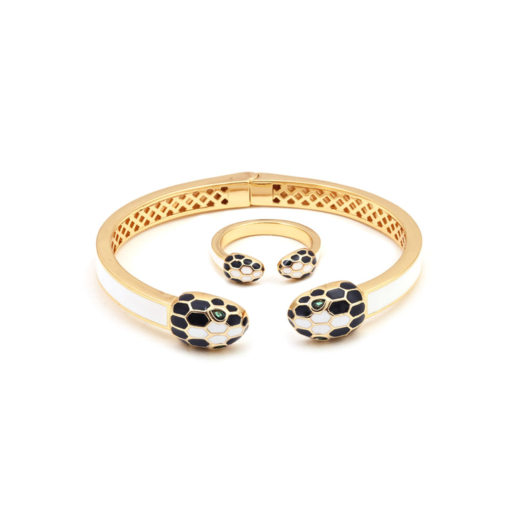 Sansi Mayo Classic White And Gold Snack Bangles & Ring Set