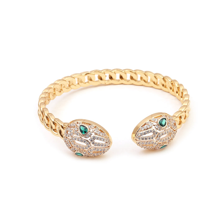 Sansi Mayo Green Stone Radiant Golden Bangles & Ring Set