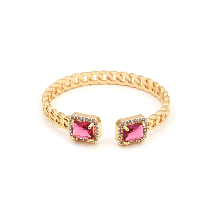 Sansi Mayo Pink Stone Radiant Golden Bangles & Ring Set