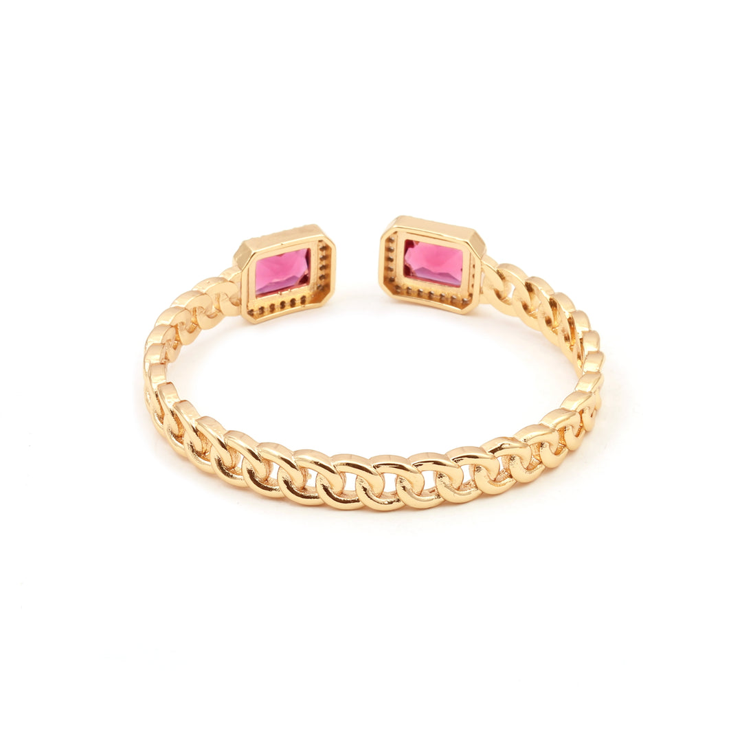 Sansi Mayo Pink Stone Radiant Golden Bangles & Ring Set