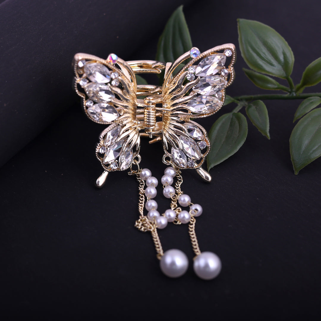 Sansi Mayo Radiant Golden Butterfly Hair Clutcher with Dazzling Stones