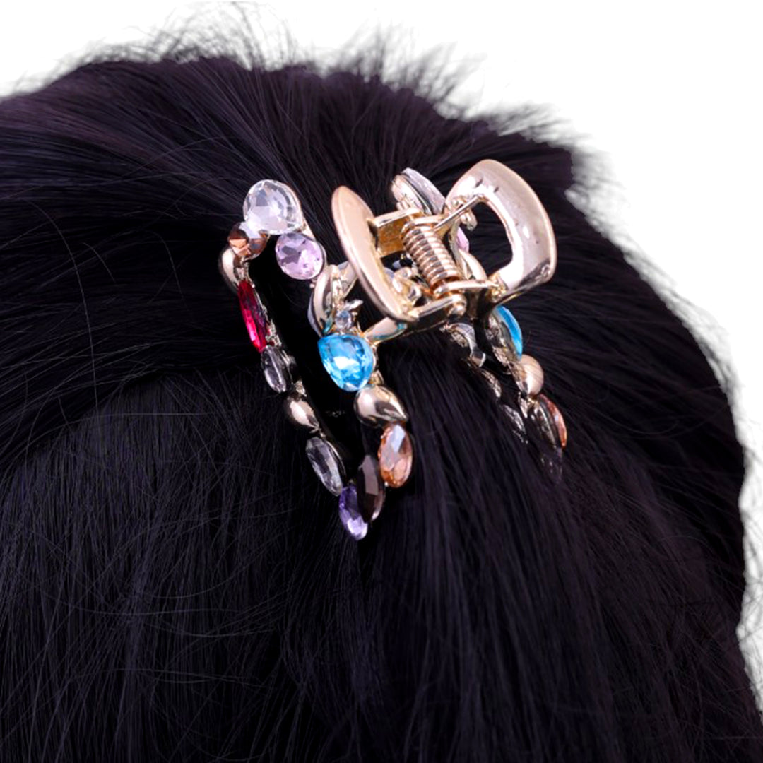 Sansi Mayo Golden Hair Clutcher with Vibrant Multicolor Stones