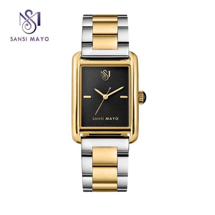 SANSI MAYO Women's Gold Stainless Steel Watch | Black Dial | 10mm | Quartz | Dual Tone