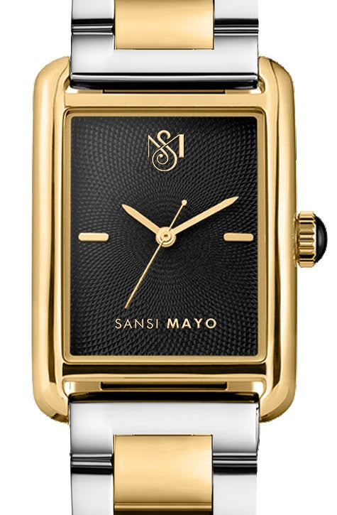 SANSI MAYO Women's Gold Stainless Steel Watch | Black Dial | 10mm | Quartz | Dual Tone