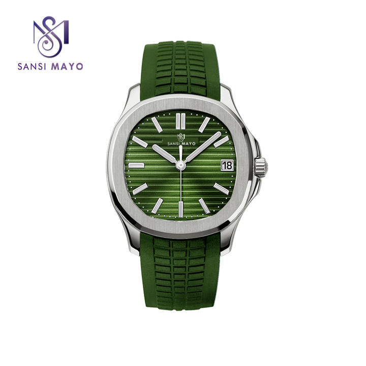 Sansi Mayo Men’s Round Silver & Green Silicone Analog Wrist Watch