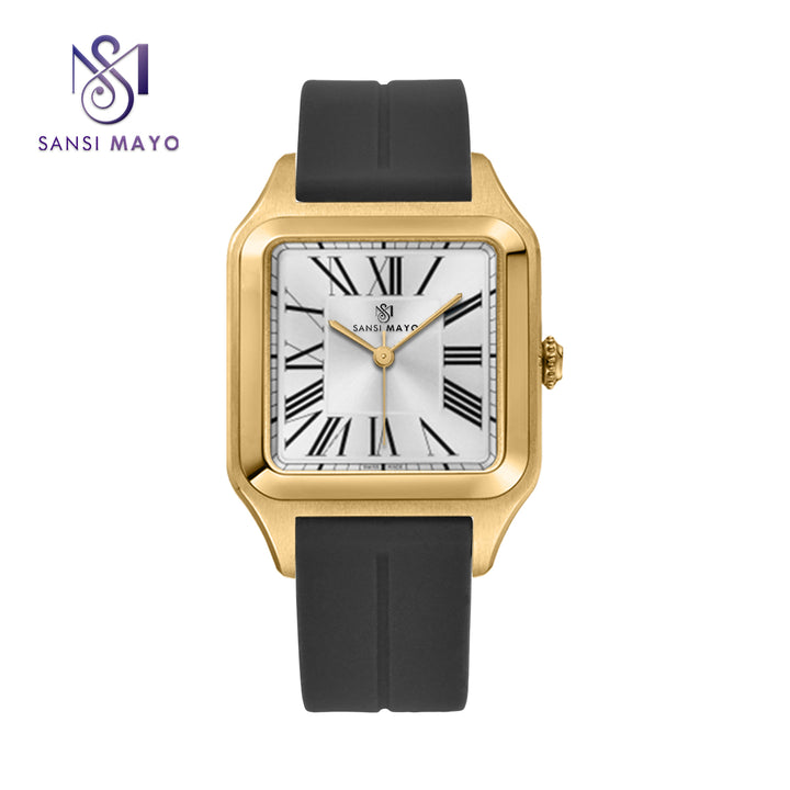 SANSI MAYO Men's Black Silicone Square Watch - White Dial | Unique Edition With Magnetic Lock