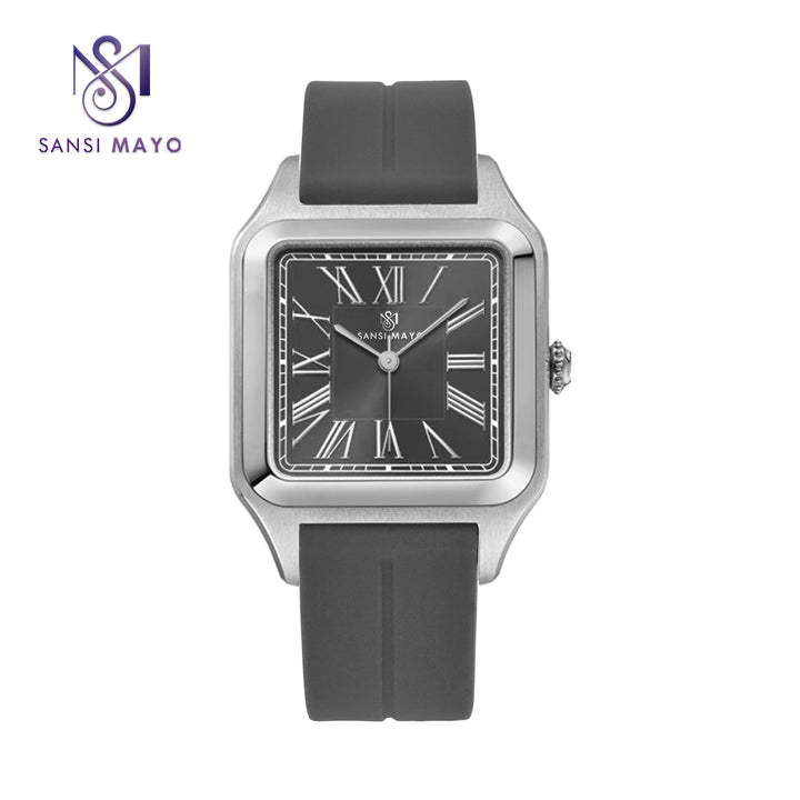 SANSI MAYO Men's | Modern Grey Silicone Square Watch | Grey Dial | Quartz | Magnetic Lock